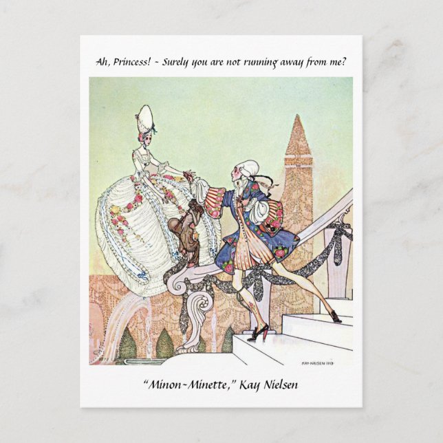 Flies prinsessa och chockad prins Kay Nielsen Vykort (Framsida)