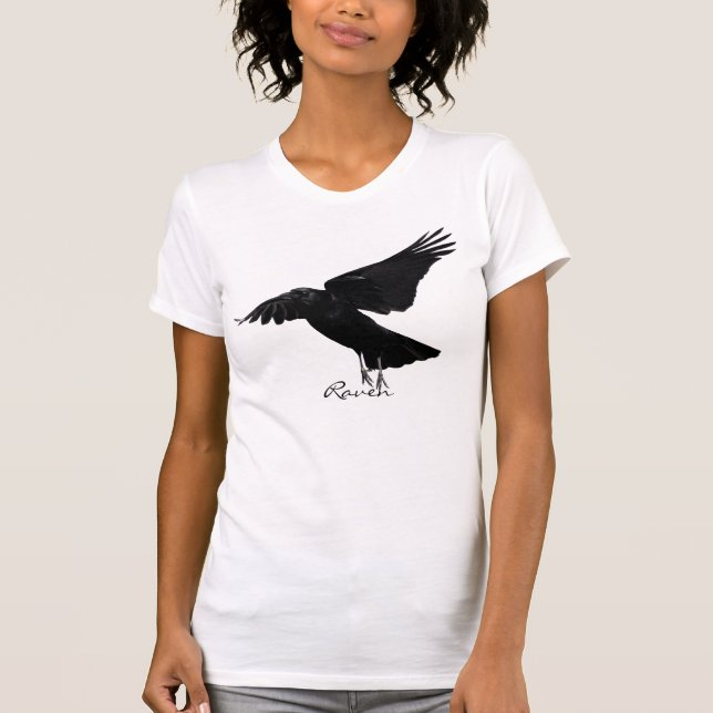 Flies Raven lyft av Wildlife Art Shirt Tee Shirt (Framsida)