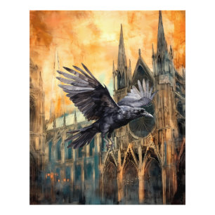 Flies Raven och Medieval Gothic Cathedral Fototryck