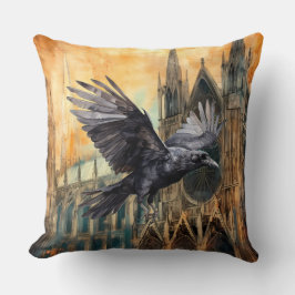 Flies Raven och Medieval Gothic Cathedral Kudde