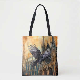 Flies Raven och Medieval Gothic Cathedral Tygkasse