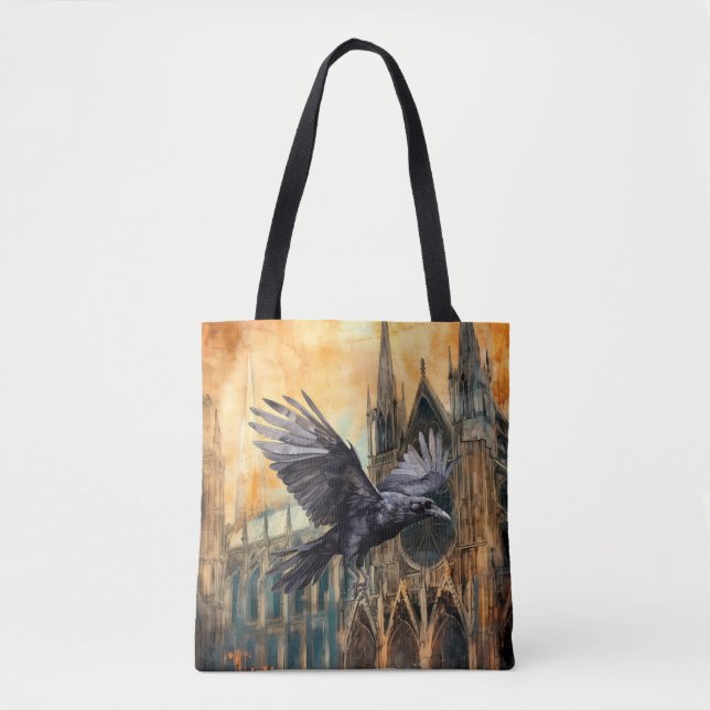 Flies Raven och Medieval Gothic Cathedral Tygkasse (Framsida)