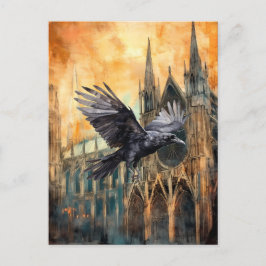 Flies Raven och Medieval Gothic Cathedral Vykort