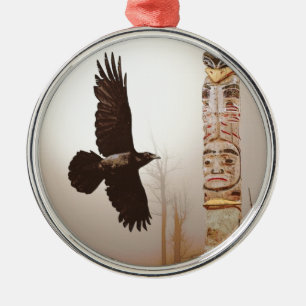 Flies Raven & Totem-Pole Fantasy Art Julgransprydnad Metall
