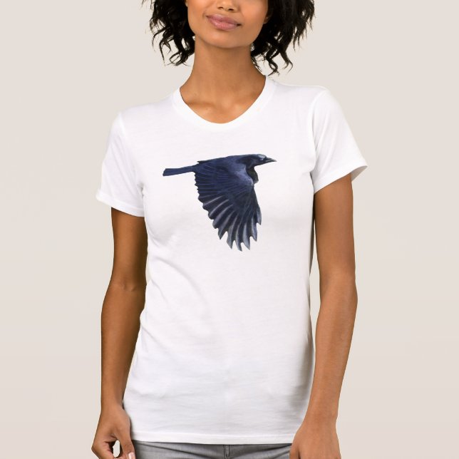 Flies Raven Wildlife Art Shirt Tee (Framsida)