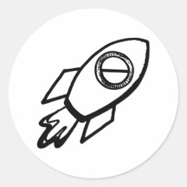 Flies Rocket Sketch Mönster Round Sticker Runt Klistermärke