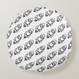 Flies Rocket Sketch Mönster Rund Kudde