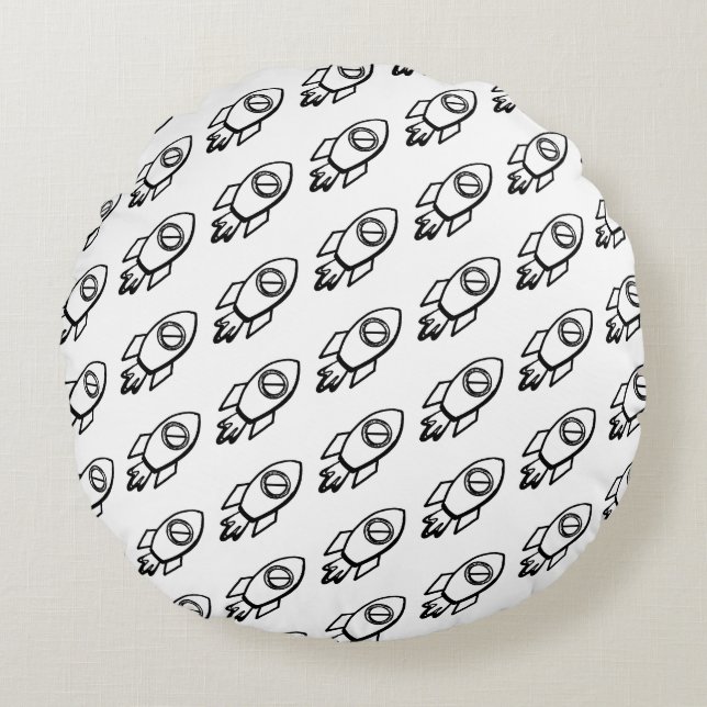 Flies Rocket Sketch Mönster Rund Kudde (Framsidan)