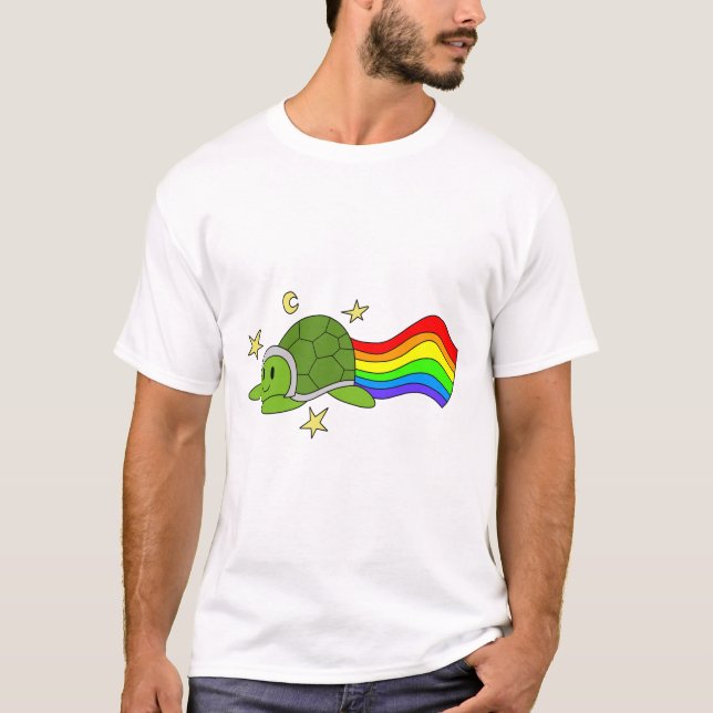 Flies Turtle Rainbow Sticker T Shirt (Framsida)