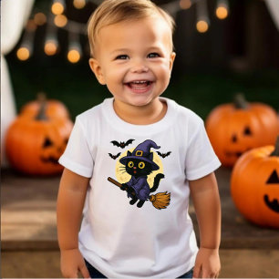 Flies Witch Cat" Adsible Halloween Kids' T-Shirt