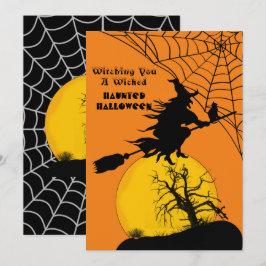 Flies Witch Full Moon Spooky Quote Mörk Halloween Julkort