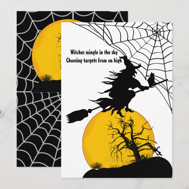 Flies Witch Full Moon Spooky Quote Mörk Halloween Julkort (Fram/baksida)