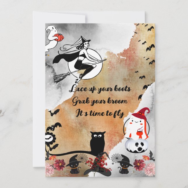 Flies Witch Full Moon Svarta katter Spooky Hallowe Julkort (Framsida)