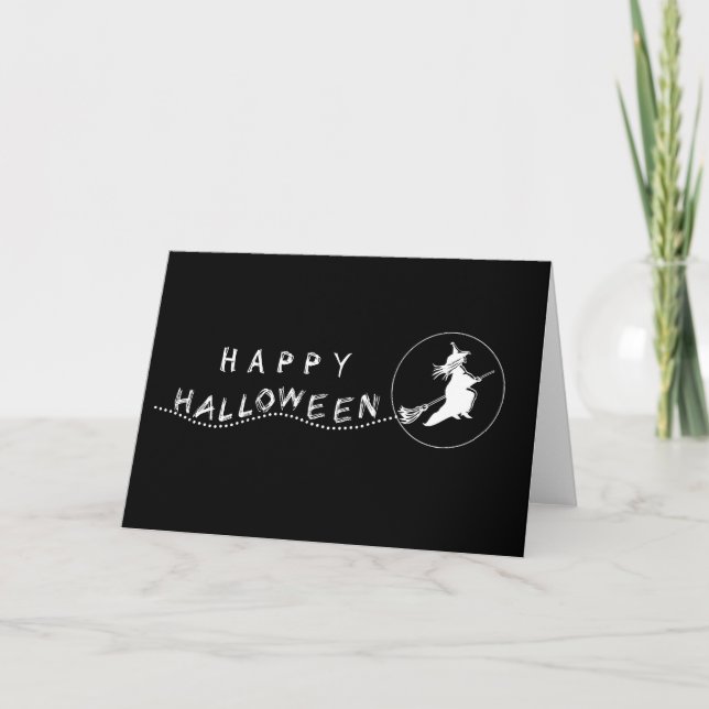 Flies Witch Halloween Greeting Card, Black and Wh Kort (Framsida)