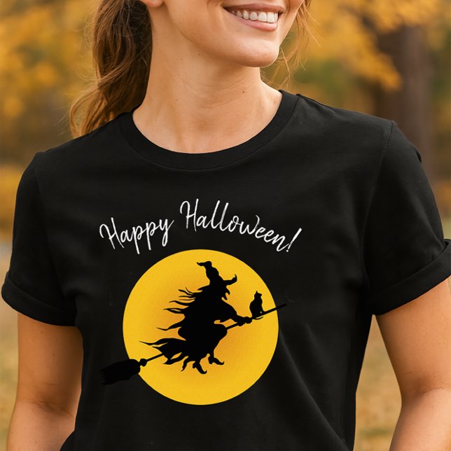 Flies Witch Halloween T-Shirt (Flying Witch Silhouette Shirt for Halloween)