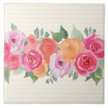 Fliese mit Rosen Kakelplatta<br><div class="desc">Ein buntes Rosenband schmückt diese zart gelb-weiß Fliese</div>