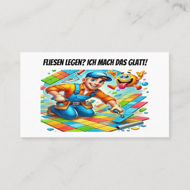 Fliesen legen? Ich mach das glatt! – Fliesenleger Visitkort (Framsida)