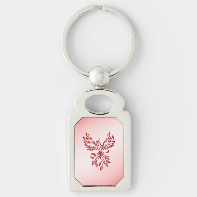 Flight A Phoenix Red på Rosa Rektangulärt Silverfärgad Nyckelring (Framsidan)