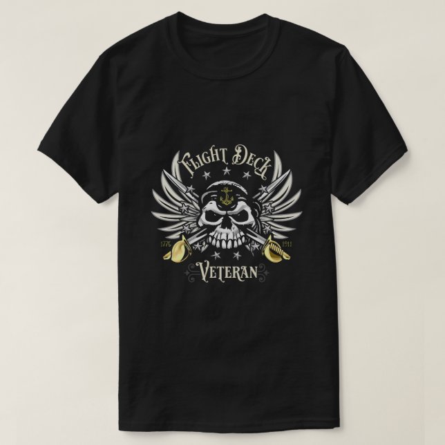 Flight Deck Veteran Skull Naval Aviation Design T Shirt (Design framsida)
