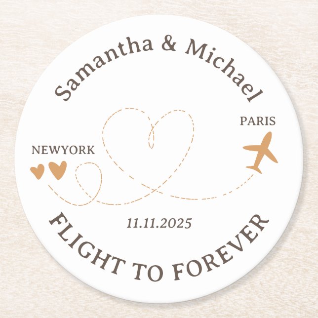 Flight forever Plane Travelling theme Wedding Underlägg Papper Rund (Framsidan)