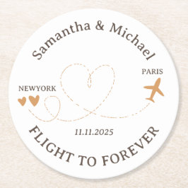 Flight forever Plane Travelling theme Wedding Underlägg Papper Rund
