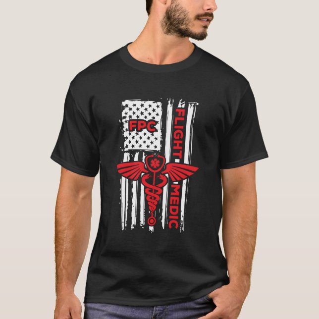 Flight Medic American Flagga Flight Sjukvårdare Em T Shirt (Framsida)