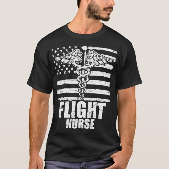 Flight Nurse American Flagga T Shirt (Framsida)