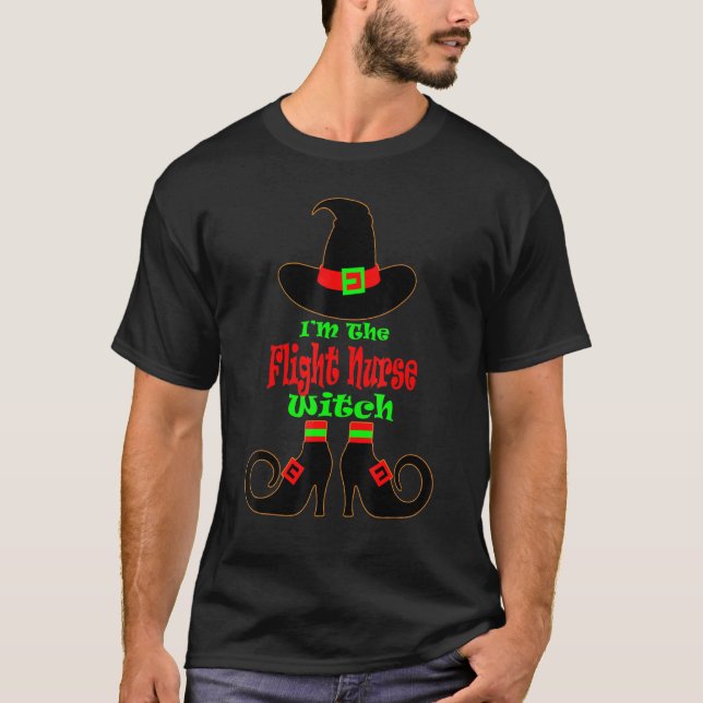 Flight Nurse Halloween Witch Hat Nursing Apparatur T Shirt (Framsida)