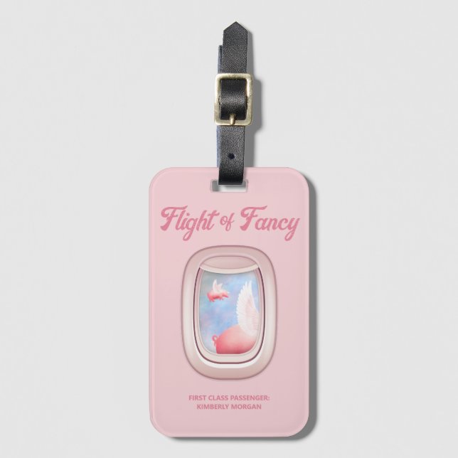 Flight of Fancy-Pigs Flying Past Airplane Window Bagagebricka (Framsida vertikal)