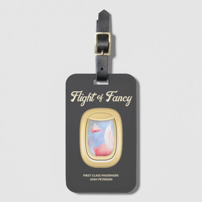 Flight of Fancy-Pigs Flying Past Airplane Window Bagagebricka (Framsida vertikal)
