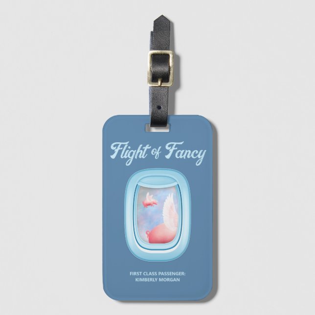 Flight of Fancy-Pigs Flying Past Airplane Window Bagagebricka (Framsida vertikal)