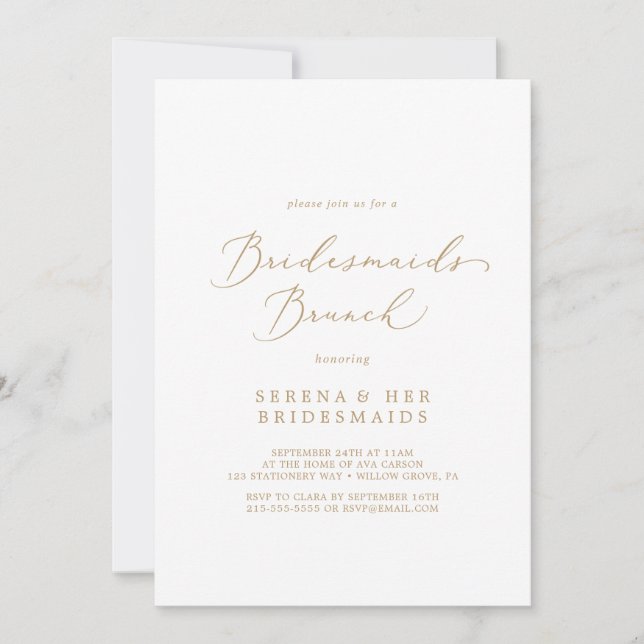 Flikformigt Guld Calligraphy Bridesmaids Brunch Inbjudningar (Framsida)