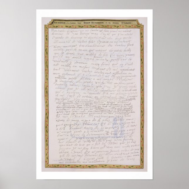 Flikmil från brev från Elizabeth I till Francois Poster (Framsidan)