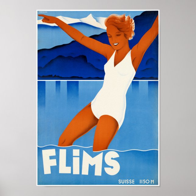 Flimmer Schweiz Vintage resor Poster återställd (Framsidan)