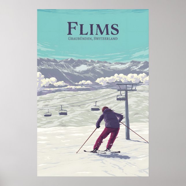 Flims skidort resa affisch (Framsidan)