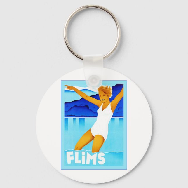 Flims ~ Vintage Swiss Travel Nyckelring (Framsida)