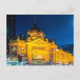 Flinders st Railway station Melbourne nattetid Vykort