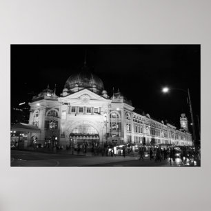 Flindersstation, Melbourne - svart- & vitaffisch Poster