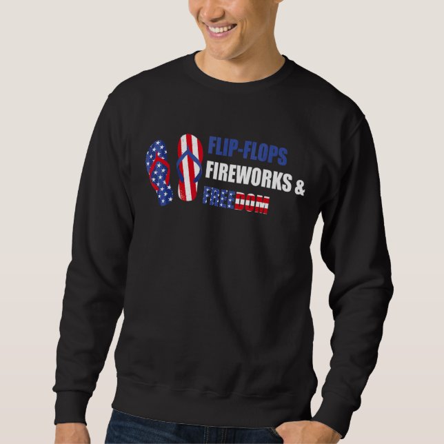 Flinflip flops Fireworks & Freedom 4:e juli Amerik Lång Ärmad Tröja (Framsida)