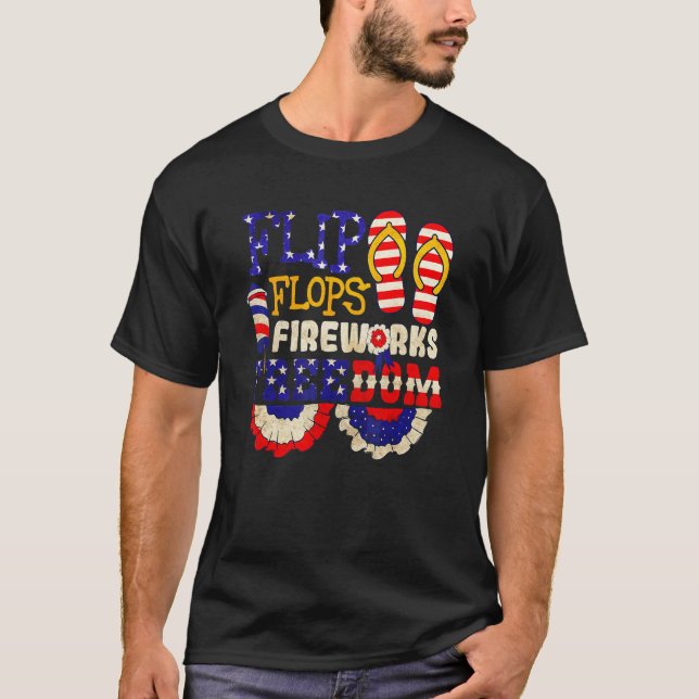 Flinflip flops Fireworks & Freedom 4 Th of June Pa T Shirt (Framsida)