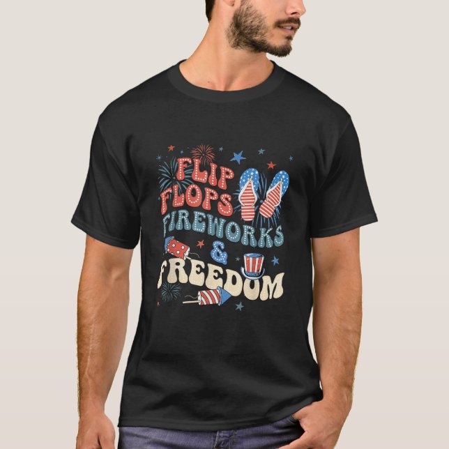 Flinflip flops Fireworks Freedom Patriotic Four of T Shirt (Framsida)