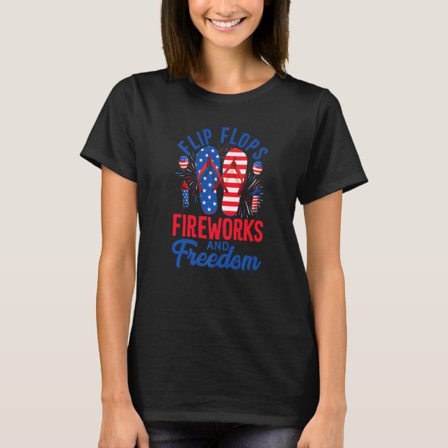 Flinflip flops Fireworks & Freedom USA flagga 4:e  T Shirt (Framsida)