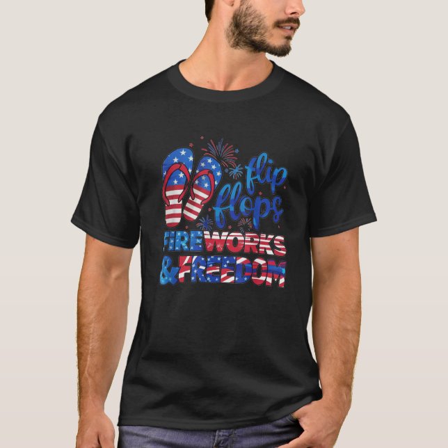 Flinflip flops Fireworks och Freedom 4:e juli T Shirt (Framsida)