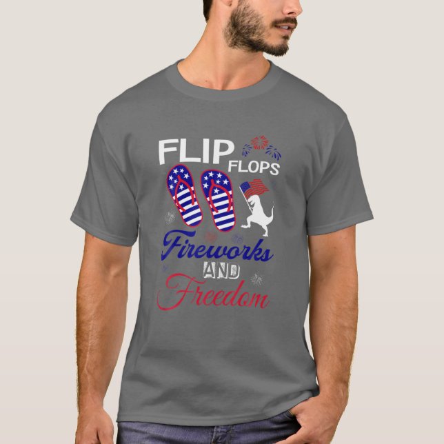 Flinflip flops Fireworks och Freedom American Flag T Shirt (Framsida)