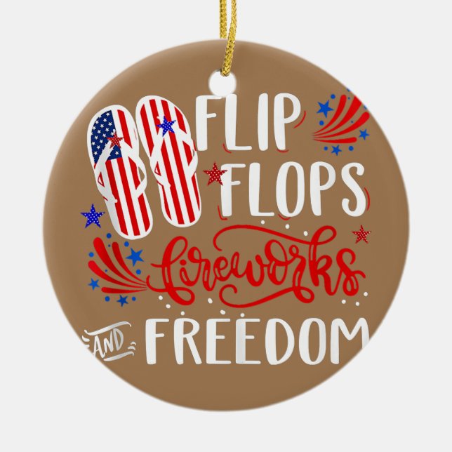 Flinflip flops-fyrverkerier och frihet 4 juli julgransprydnad keramik (Framsidan)