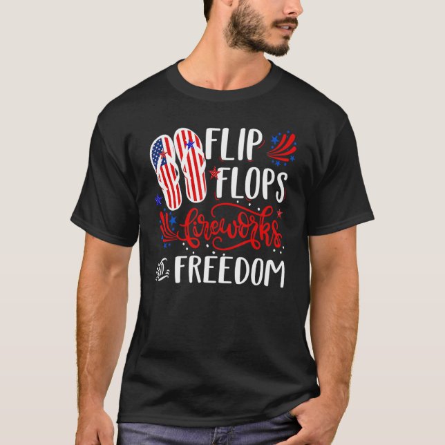 Flinflip flops-fyrverkerier och frihet 4 juli t shirt (Framsida)
