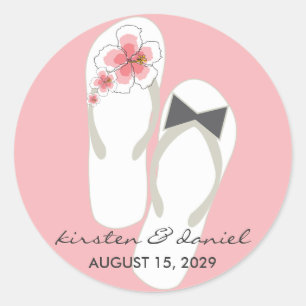 Flinflip flops Hibiscus Beach Wedding Sticker Runt Klistermärke