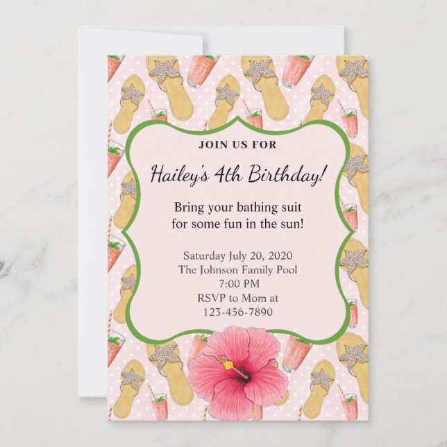 Flinflip flops och Lemonade Födelsedagsfest inbjud Inbjudningar (Framsida)