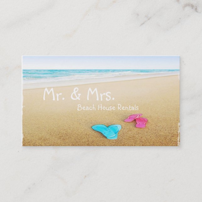 Flinflip flops på härlig strandsemesterhyra visitkort (Framsida)