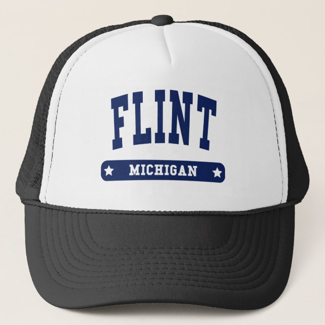 Flint Michigan College Stil T-skjortor Truckerkeps (Framsida)